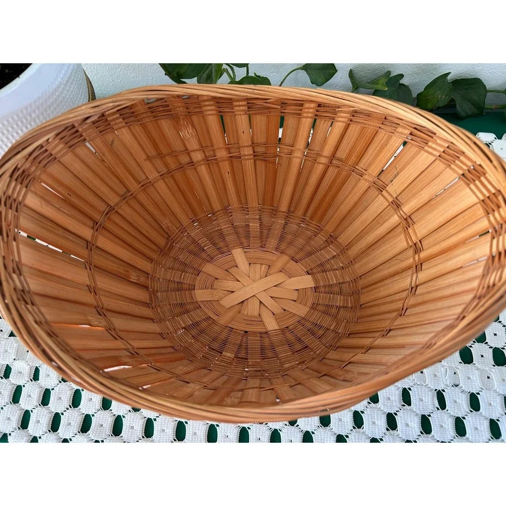 Vintage Chinese Woven Bamboo Boat Basket Natural Honey Brown Decorative Storage